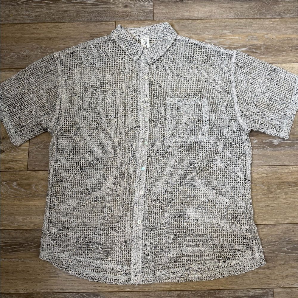 Cotton On Body Fisnet Gray Textured Button Down Shirt Sz XS
